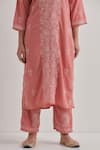 Buy_Priya Chaudhary_Pink Cotton Embroidered Chikankari Notched Neck Kurta Set 