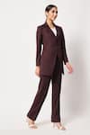 Buy_Soniya G_Wine Suiting Plain Peak Collar Full Sleeve Long Coat And Pant Set _Online_at_Aza_Fashions