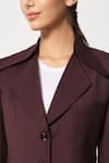 Shop_Soniya G_Wine Suiting Plain Peak Collar Full Sleeve Long Coat And Pant Set _Online_at_Aza_Fashions