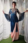 Buy_suruchi parakh_Blue Satin Silk Lining Shantoon Embellishment Bead Tunic And Draped Skirt Set_at_Aza_Fashions