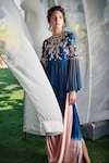 Shop_suruchi parakh_Blue Satin Silk Lining Shantoon Embellishment Bead Tunic And Draped Skirt Set_at_Aza_Fashions