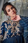 suruchi parakh_Blue Satin Silk Lining Shantoon Embellishment Bead Tunic And Draped Skirt Set_Online_at_Aza_Fashions