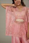 I Am Design_Pink Raw , Organza Candy Floss Embroidered Palazzo Set With Kaftan _at_Aza_Fashions