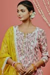 Myaara_Peach Kurta And Pant Cotton Handblock Rose Notched Hand Print Set _Online_at_Aza_Fashions