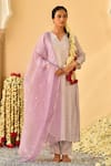 Shop_Seher Jaipur_Purple Kurta And Pant Muslin Silk & Dupatta Organza Lining Naira Floral Set _at_Aza_Fashions