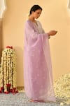 Seher Jaipur_Purple Kurta And Pant Muslin Silk & Dupatta Organza Lining Naira Floral Set _Online_at_Aza_Fashions