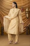 Shop_Ruh Clothing_Beige Kurta-chanderi Embroidered Chikankari Mandarin Collar Bani Kurta Set _at_Aza_Fashions