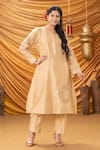 Buy_Ruh Clothing_Beige Chanderi Embroidered Chikankari Round Baleena Kurta And Pant Set _at_Aza_Fashions