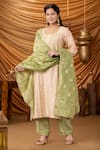 Buy_Ruh Clothing_Beige Chanderi Embroidered Chikankari Round Gorisha Kurta Set _at_Aza_Fashions