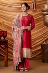 Buy_Ruh Clothing_Red Chanderi Dupatta Banarasi Handwoven Embroidered Sequins Roosie Kurta Set _at_Aza_Fashions