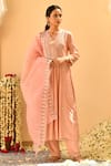 Buy_Seher Jaipur_Pink Muslin Silk, Dupatta Organza, Ruhani Gathered Embroidered Kurta Set_at_Aza_Fashions