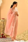 Seher Jaipur_Pink Muslin Silk, Dupatta Organza, Ruhani Gathered Embroidered Kurta Set_Online_at_Aza_Fashions