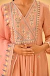Shop_Seher Jaipur_Pink Muslin Silk, Dupatta Organza, Ruhani Gathered Embroidered Kurta Set_Online_at_Aza_Fashions