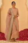 Buy_Seher Jaipur_Pink Muslin Silk Embroidered Thread And Mirror Work Round Kurta Sharara Set _at_Aza_Fashions