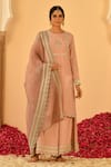 Buy_Seher Jaipur_Pink Muslin Silk Embroidered Thread And Mirror Work Round Kurta Sharara Set _Online_at_Aza_Fashions