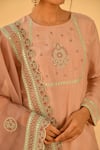 Shop_Seher Jaipur_Pink Muslin Silk Embroidered Thread And Mirror Work Round Kurta Sharara Set _Online_at_Aza_Fashions