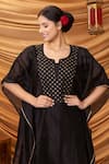 Ruh Clothing_Black Chanderi Embroidered Chikankari Notched Bemaal Kaftan And Pant Set _Online_at_Aza_Fashions