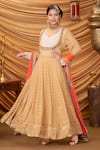 Buy_Ruh Clothing_Beige Banarasi Georgette Embroidered Zari Notched Iahanya Anarkali With Dupatta _at_Aza_Fashions