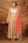 Shop_Ruh Clothing_Beige Banarasi Georgette Embroidered Zari Notched Iahanya Anarkali With Dupatta _at_Aza_Fashions