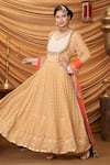 Buy_Ruh Clothing_Beige Banarasi Georgette Embroidered Zari Notched Iahanya Anarkali With Dupatta _Online_at_Aza_Fashions