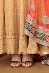 Shop_Ruh Clothing_Beige Banarasi Georgette Embroidered Zari Notched Iahanya Anarkali With Dupatta _Online_at_Aza_Fashions