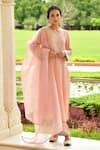 Buy_Seher Jaipur_Pink Muslin Silk Embroidered Thread And Mirror Work V Neck Kurta Set _at_Aza_Fashions