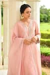 Buy_Seher Jaipur_Pink Muslin Silk Embroidered Thread And Mirror Work V Neck Kurta Set _Online_at_Aza_Fashions