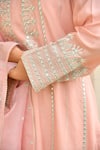 Shop_Seher Jaipur_Pink Muslin Silk Embroidered Thread And Mirror Work V Neck Kurta Set _Online_at_Aza_Fashions
