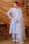 Buy_Ruh Clothing_Blue Kurta  Pant And Organza Dupatta Lolita Chikankari Set _at_Aza_Fashions