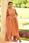 Buy_Seher Jaipur_Orange Muslin Silk Embroidered Thread Work V Neck Floral Anarkali Set _at_Aza_Fashions