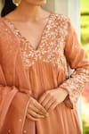 Shop_Seher Jaipur_Orange Muslin Silk Embroidered Thread Work V Neck Floral Anarkali Set _Online_at_Aza_Fashions