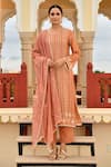 Buy_Seher Jaipur_Orange Muslin Silk Embroidered Thread Work Round Floral Kurta Set _at_Aza_Fashions