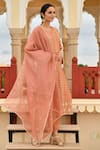 Seher Jaipur_Orange Muslin Silk Embroidered Thread Work Round Floral Kurta Set _Online_at_Aza_Fashions