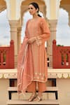 Buy_Seher Jaipur_Orange Muslin Silk Embroidered Thread Work Round Floral Kurta Set _Online_at_Aza_Fashions