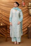 Ruh Clothing_Blue Mulmul Embroidered Chikankari V Neck Beenisha Kurta Set _Online_at_Aza_Fashions