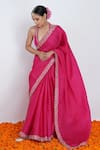 Shop_Rashi Jain_Pink Viscose Georgette Embroidered Sequin Gullal Saree With Blouse _Online_at_Aza_Fashions