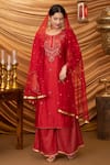 Buy_Ruh Clothing_Red Net, Chanderi Mukaish Round Rometa Sharara Set _at_Aza_Fashions