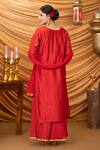 Shop_Ruh Clothing_Red Net, Chanderi Mukaish Round Rometa Sharara Set _at_Aza_Fashions