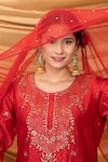 Ruh Clothing_Red Net, Chanderi Mukaish Round Rometa Sharara Set _Online_at_Aza_Fashions