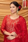 Buy_Ruh Clothing_Red Net, Chanderi Mukaish Round Rometa Sharara Set _Online_at_Aza_Fashions