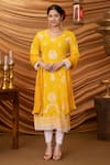 Buy_Ruh Clothing_Yellow Kurta Cotton Embroidered Chikankari Notched Miraya Set _at_Aza_Fashions