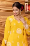 Ruh Clothing_Yellow Kurta Cotton Embroidered Chikankari Notched Miraya Set _Online_at_Aza_Fashions