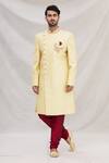 Buy_Arihant Rai Sinha_Gold Banarasi Silk Sherwani Set _at_Aza_Fashions
