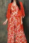 Whimsical By Shica_Orange Crepe V-, Open Floral Print Jumpsuit With Jacket _Online_at_Aza_Fashions