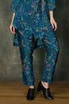 Whimsical By Shica_Blue Organza, Satin V-neck Ditsy Floral Print Top With Pant _Online_at_Aza_Fashions