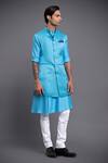 Buy_Raghavendra Rathore Jodhpur_Blue Linen Silk Waistcoat _at_Aza_Fashions