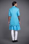 Shop_Raghavendra Rathore Jodhpur_Blue Linen Silk Waistcoat _at_Aza_Fashions