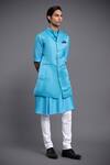 Raghavendra Rathore Jodhpur_Blue Linen Silk Waistcoat _Online_at_Aza_Fashions