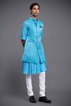 Buy_Raghavendra Rathore Jodhpur_Blue Linen Silk Waistcoat _Online_at_Aza_Fashions