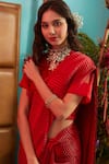 Tasuvure Indes_Red Rich Pleated Fabric Round Pre-draped Saree With Blouse  _Online_at_Aza_Fashions